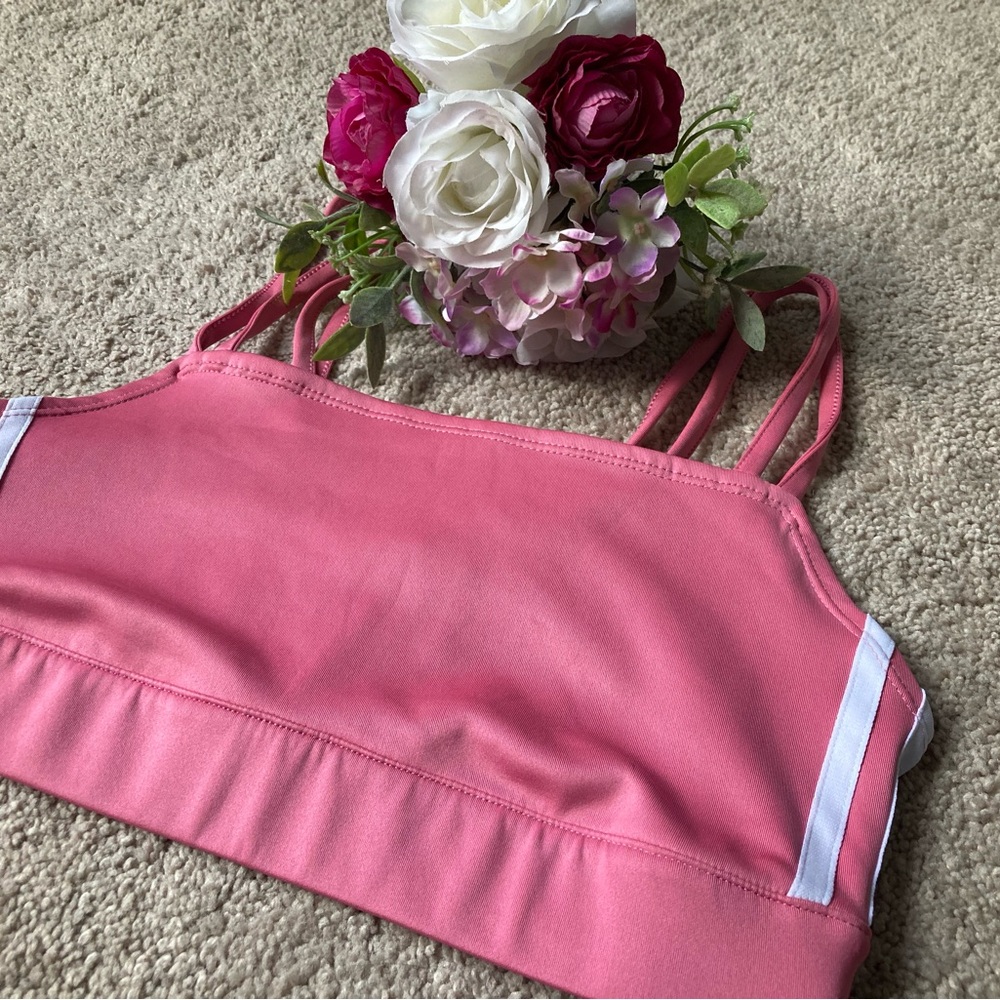adidas Pink Multi-Strap Sports Bra with White Side Trim